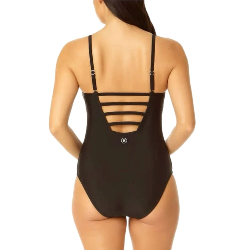 Hurley Women’s UPF 50+ One Piece Adjustable Strap Back Low Cut Swimsuit, Size L